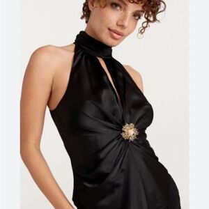 Cinq à Sept Black Halter Top with Embellishment